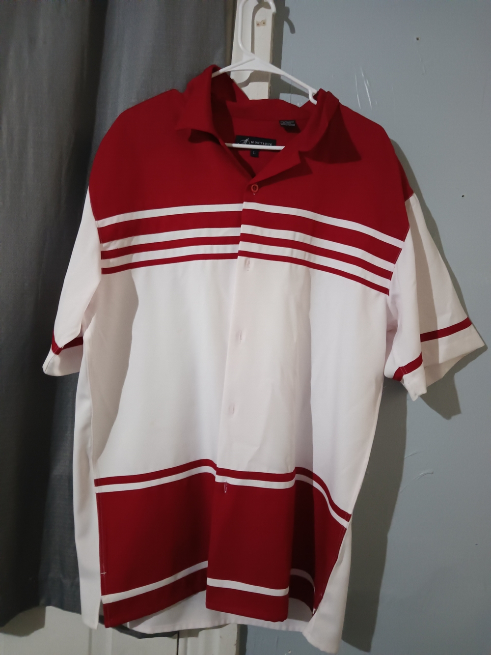 Men's Red and White Striped Polo Shirt